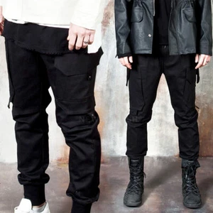 NewStylish Mens Multiple pocket accent black banded pants - Picture 1 of 12