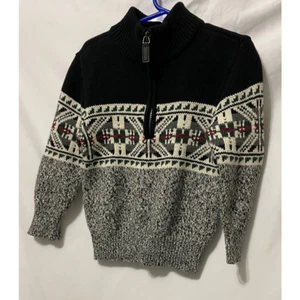 Chaps Baby Boys Sweater 1/4 Zip Pullover Gray Black Nordic Fair Isle Marled 3/3T - Picture 1 of 8