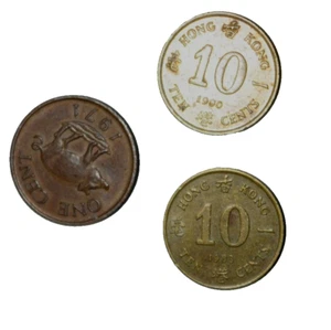 VTG, THREE (3) HONG KONG COINS (1 x 1 Cent & 2 x 10 Cents) Circulated, 1971-1996 - Picture 1 of 4