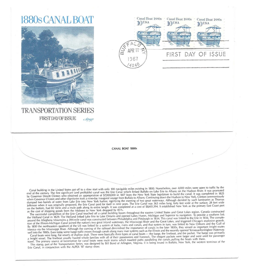 2257 10c Canal Boat 1880s coil Artmaster  FDC  - Image 1 of 1