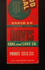 1940S Davis Stoker Coal And Coke Oak Park Il Cook Co Matchbook Illinois