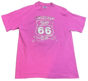 Vintage Route 66 Meteor City Arizona Short Sleeve Single Stitch Pink T Shirt L - Picture 1 of 6