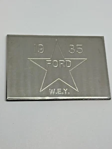 Vintage 1935 Ford Decal from Car Show W.E.Y. Star Embossed  3" x 2" Chrome - Picture 1 of 6