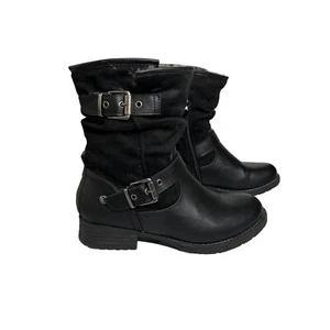 Globalwin Womens Black Faux Leather Ankle Boots With Buckle Straps Sz 9 - Picture 1 of 18