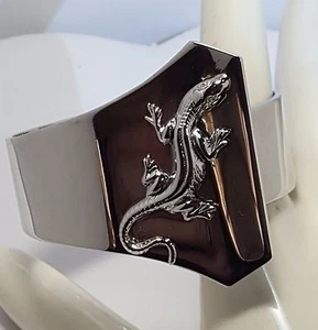 NEW KIRKS FOLLY VINTAGE SALAMANDER LIZARD HINGED BANGLE CHROME TONE SIGNED  - Picture 1 of 6