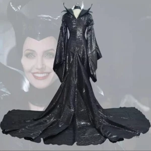 Maleficent Witch Halloween Cosplay Costume black Dress Props Full Set Hat Adults - Picture 1 of 12