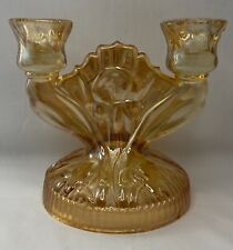 Jeanette Glass Iris & Herringbone Gold Iridescent Double Candlestick Holder