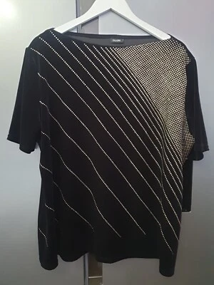 Top Falcini nero velluto occasione vintage UK20 US18 oro glitter punti righe - Immagine 1 di 4