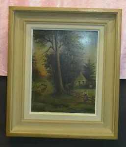 ANCIE TABLEAU HUILE SUR PANNEAU LA FERMIÈRE AU PRES DES VACHES PAS TOILE SIGNE - Imagen 1 de 6