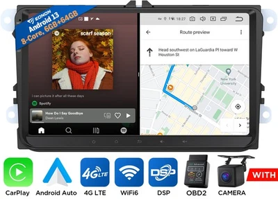 Radio estéreo para automóvil Android 13 6+64G GPS CarPlay 4G para VW GOLF MK5 6 Sharan Tiguan Foto 1 de 4