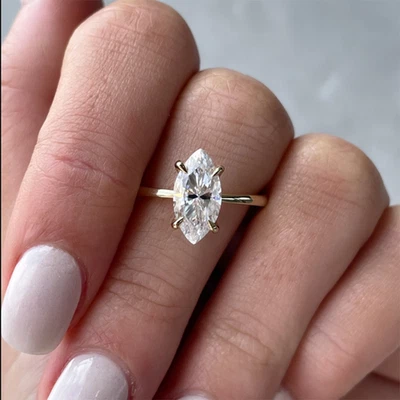 Multi Tone Gold Ring IGI GIA HRD Lab Grown Diamond Marquise Cut 1.50 Ct 18K Band - Image 1 of 4