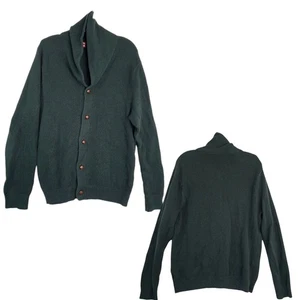 Men Cardigan Sweater Green Chaps Shawl Collar Sz L Button Front Waffle Knit  - Picture 1 of 8