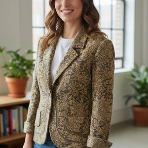 FDJ French Dressing Elegant Tan and Brown Women's Sort Vintage 90's Blazer Sz 12 - Picture 1 of 6