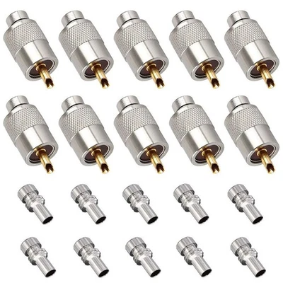 10 Pack UHF PL259 Solder Connector Plug with Reducer for RG8x, RG8, RG59, LMR... - Image 1 of 4