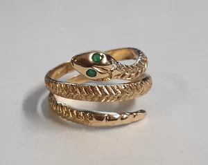 (RI4) 14k Yellow Gold Emerald Eyed Snake Ring (4.1 Grams) Size 6.5 - Picture 1 of 7