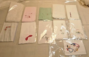 Menge 11 Vintage bestickte Taschentücher Taschentücher mehrere Farben weiß auf weiß - Bild 1 von 7