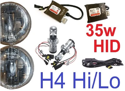 1pr 5 3/4" 143mm H4 Hi/Lo Headlights Lights with JTX 35W HID Kit - Image 1 of 4
