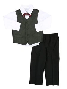 George Infant Toddler Boys White Shirt Vest Bowtie Pants 4P Dress Up Outfit - Picture 1 of 1