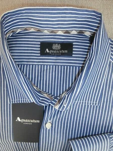 AQUASCUTUM Blue/White striped shirt L/Sleeve Cotton 17.5"/44cm BNWT RRP £135 - Picture 1 of 6
