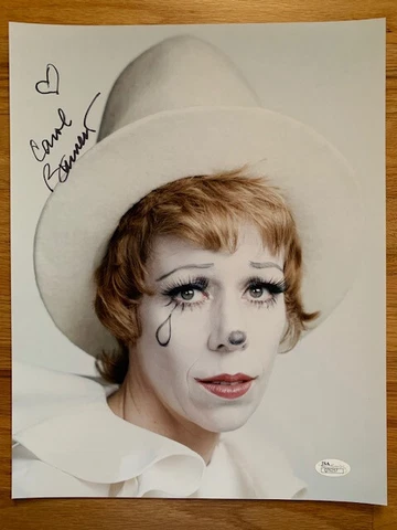 CAROL BURNETT HAND SIGNED  11x14 COLOR PHOTO      RARE POSE CLOWN MAKE-UP    JSA Cover