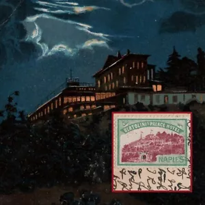 Cartolina Hotel Palazzo Bertolini /w RARO francobollo 1910 ITALIA Napoli E Ragozino vintage - Foto 1 di 6