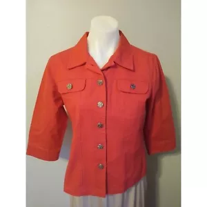 Giacca denim rosso Westbound Petites donna taglia PM bella bottoni metallo manica 3/4 - Foto 1 di 3