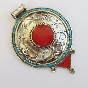 Real Turquoise Pendant Coral Tibetan Silver Pendant Handmade Buddha Jewelry P11 - Imagen 1 de 7