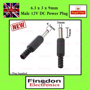 MALE Barrel Jack 6.3 x 3 x 9mm Socket Plug DC 12V Electrical Power Connector - Picture 1 of 2