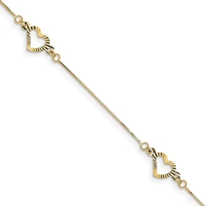 Brazalete de cadena de corazón de lujo de oro amarillo de 14k de 7,25 pulgadas NUEVO - Imagen 1 de 3