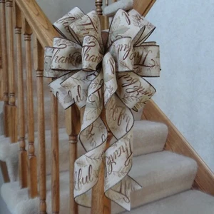 10" WIDE FALL BOW THANKFUL SCRIPT PATTERN~THANKSGIVING DECOR LANTERNS WREATHS - Bild 1 von 2