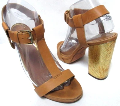 ASH Rachel Sandalias Tacones Plataforma Hebilla Oro Tostado Talla 39 8 Foto 1 de 4