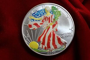 2000 UNITED STATES SILVER EAGLE PAINTED LADY COIN, REAL SILVER EAGLE IN AIR-TITE - Picture 1 of 2