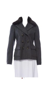 Chaqueta Tory Burch para mujer nueva sin etiquetas gris mezcla de lana cuello de piel talla pequeña Foto 1 de 4