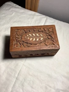 Hand Carved Wooden Jewelry Box 5” x 3” x 2.5" - Picture 1 of 8