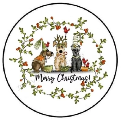 PARTY FAVORS EXPRESS MERRY CHRISTMAS DOGS WREATH ENVELOPE SEALS LABELS STICKERS PARTY FAVORS