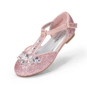 Baby Girls Mary Jane Dress Shoes Pearl T-Strap Flower Wedding Princess Flats - Picture 1 of 35