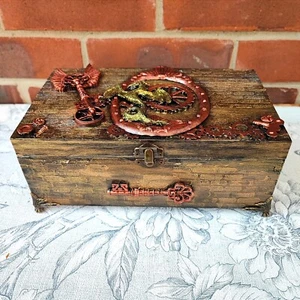 Steampunk Style Dragon Wooden Box, Angel Wings and Key Embellishments - Picture 1 of 6
