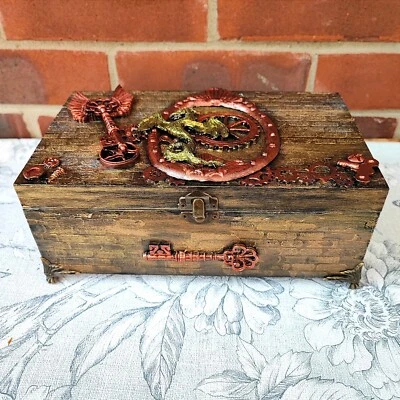 Steampunk Style Dragon Wooden Box, Angel Wings and Key Embellishments - Image 1 of 4