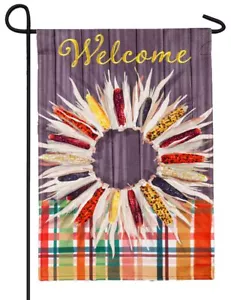 Linen Welcome Corn Wreath Decorative Garden Flag - Picture 1 of 1