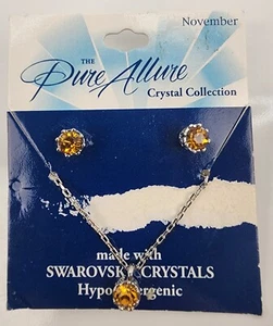 Pure Allure November Birth Stone Silver Tone Necklace Earring Swarovski Crystal  - Picture 1 of 5