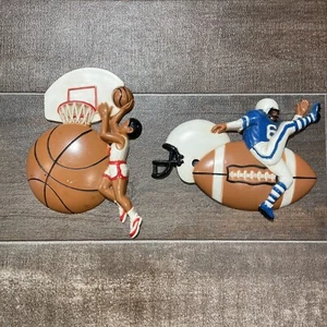 Vtg Burwood Sports Wall Decor Men Plastic 2pc Basketball Football Boys Room - Picture 1 of 8