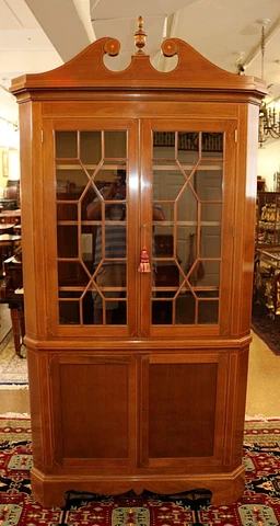 ​Biggs Mahogany Inlaid Large Federal Style Corner Cabinet Made in Virginia Cover