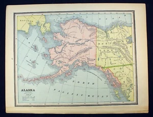 1889 Alaska & Map of Polar Regions and North America Antique Map - Picture 1 of 9