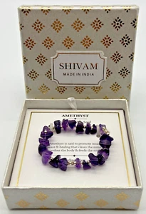 Shivam Purple Amethyst Bracelet Genuine Gemstone Sterling Silver February NIB - Picture 1 of 6