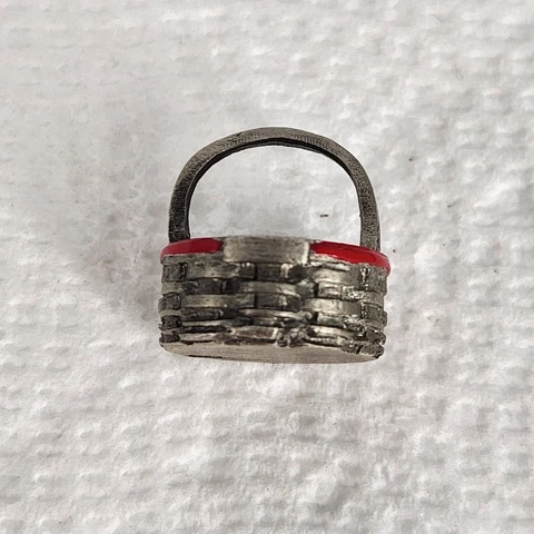 Longaberger Vintage Miniature Pewter Red Christmas Cookie Basket Figurine Charm Cover