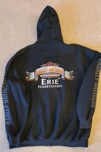 Felpa vintage Harley Davidson moto Erie Pennsylvania felpa con cappuccio zip nera XXL - Foto 1 di 6