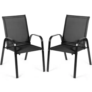 Patio 2PCS Chairs Outdoor Dining Chair Durable Garden Deck Yard W/Armrest Black - Picture 1 of 10