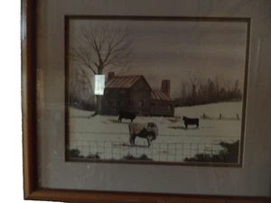 Framed Cattle w/ House Print #194/500 Signed by Linda Patrick Cow Beef Farm Calf - Picture 1 of 18