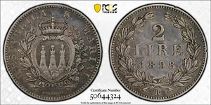 San Marino 1898 2 Lire PCGS XF45 - Picture 1 of 3