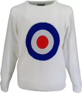 Mazeys Mens White 'Moon' Crew Neck Jumper - Picture 1 of 2